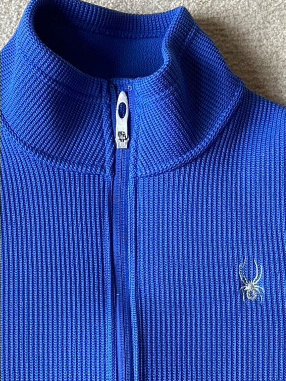 Spyder Core Pullover Men L/ G Knit 1/4 Zip Neck *Embroidered Fleece Lined Blue